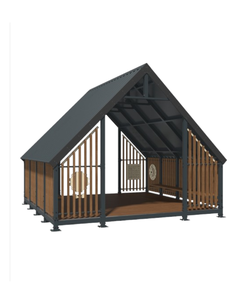 Lauko pavėsinė su grindimis.