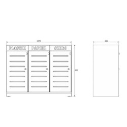 Šiukšlių dėžė rūšiavimui "Ajaks V" 3x80 l / lazeriu išpjauti užrašai
