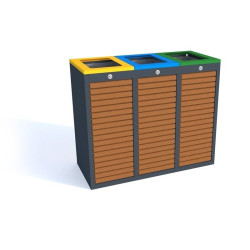 Šiukšlių dėžė rūšiavimui mediniais skersiniais | Parkų projektavimas