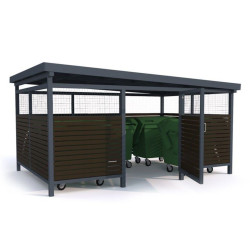 Šiukšlinių stoginė SAWA III, 5x1110 l, tinklinė apdaila + mediena