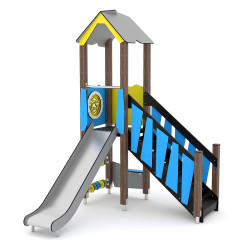 Medinis namelis su čiuožykla | Viešosioms erdvėms| Žaidimų įranga