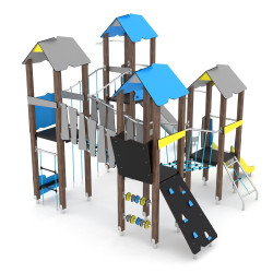 Medinis žaidimų kompleksas su keturiais stogeliais